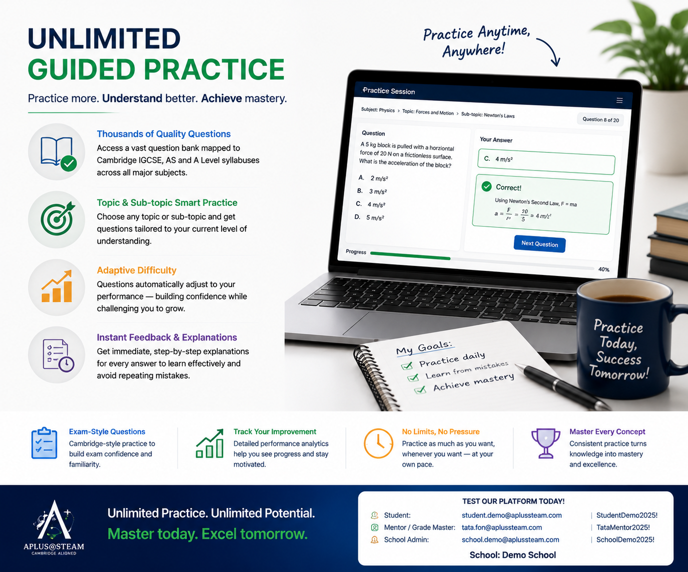 Unlimited guided practice questions for Cambridge IGCSE AS and A Level